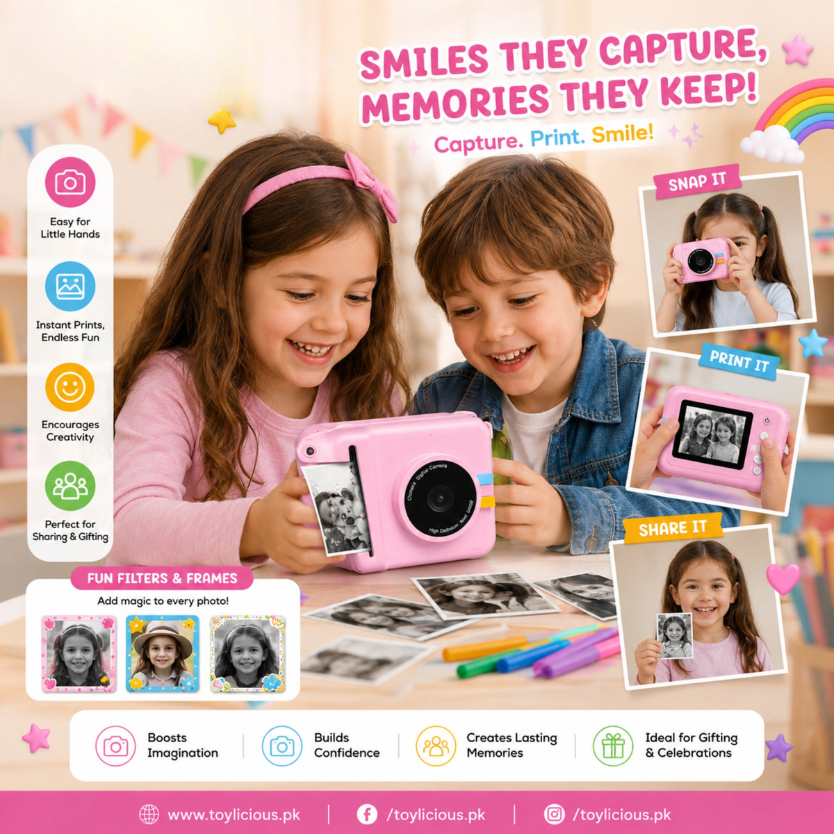 Kids Instant Print Camera with HD Photo & Thermal Printing | Pink Unicorn Camera