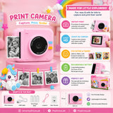 Kids Instant Print Camera with HD Photo & Thermal Printing | Pink Unicorn Camera