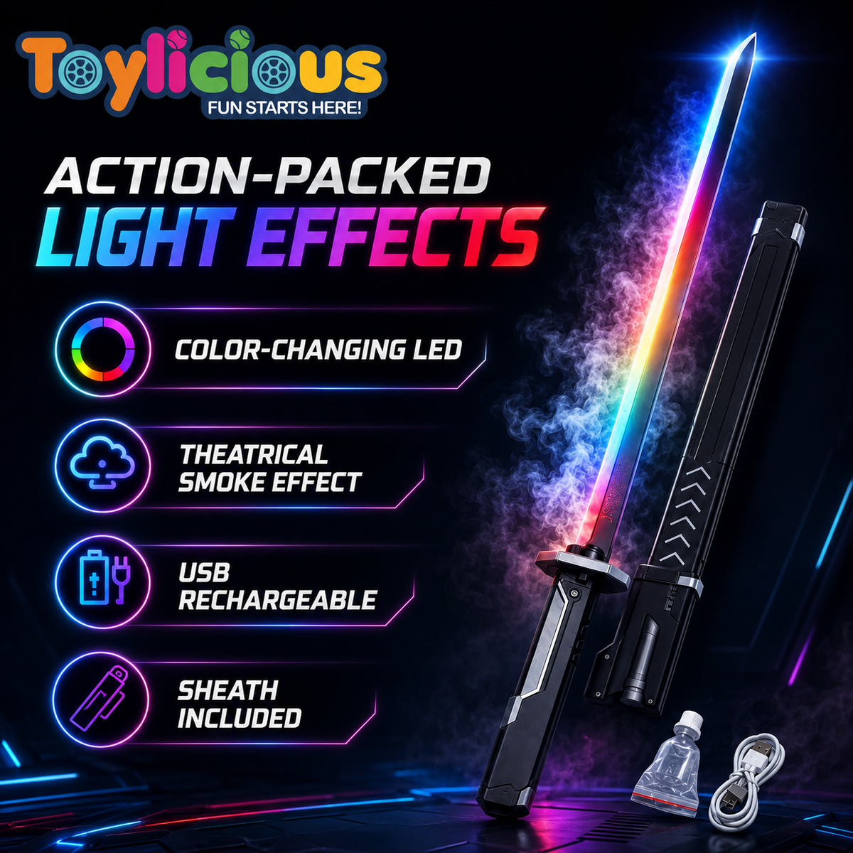 Rechargeable Spark Blade Toy Sword with Smoke & LED Lights – product image 1 | MamamyToy Pakistan