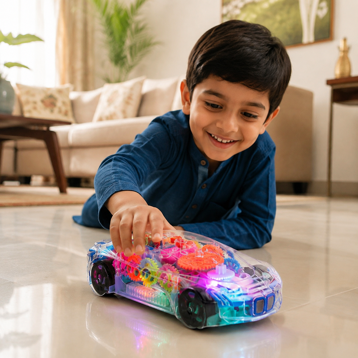 Transparent Gear Concept Car Toy with Lights for Kids