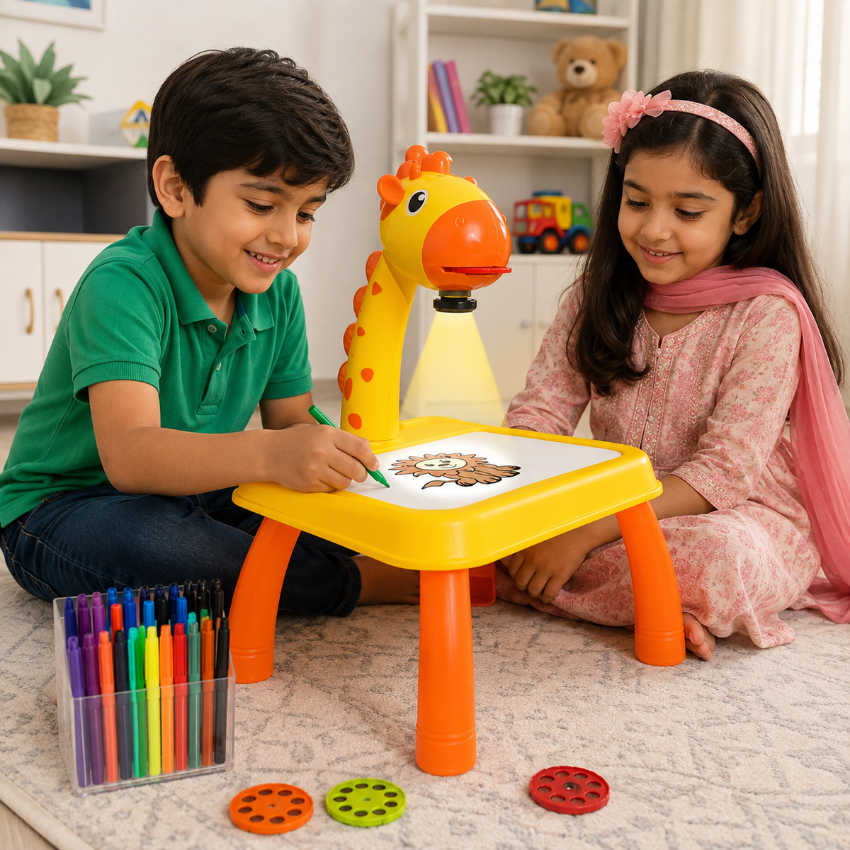 Kids LED Projector Drawing Table & Art Board Painting Set