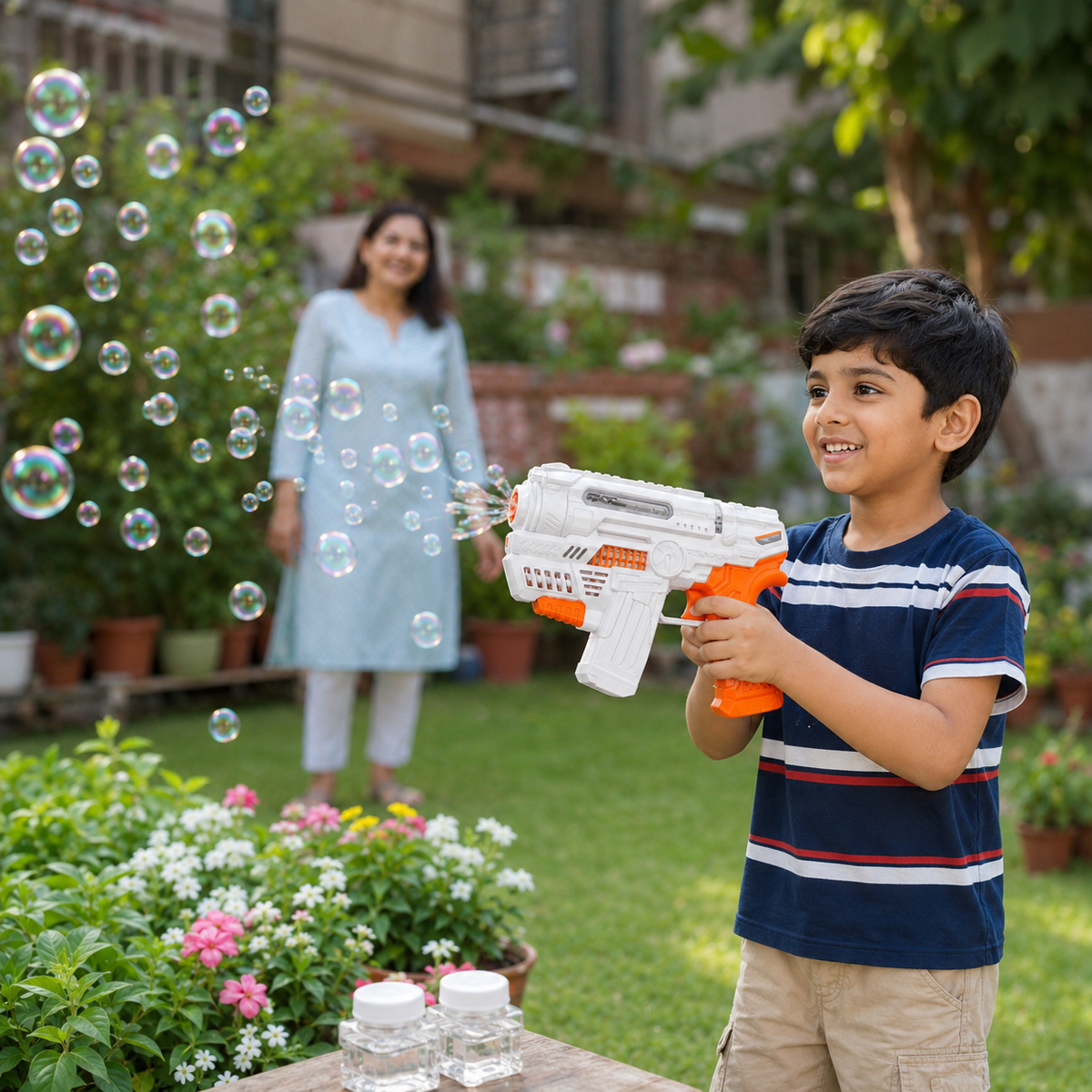 Bubble Gun with Sound & Light for Kids – 2 Bubble Jars