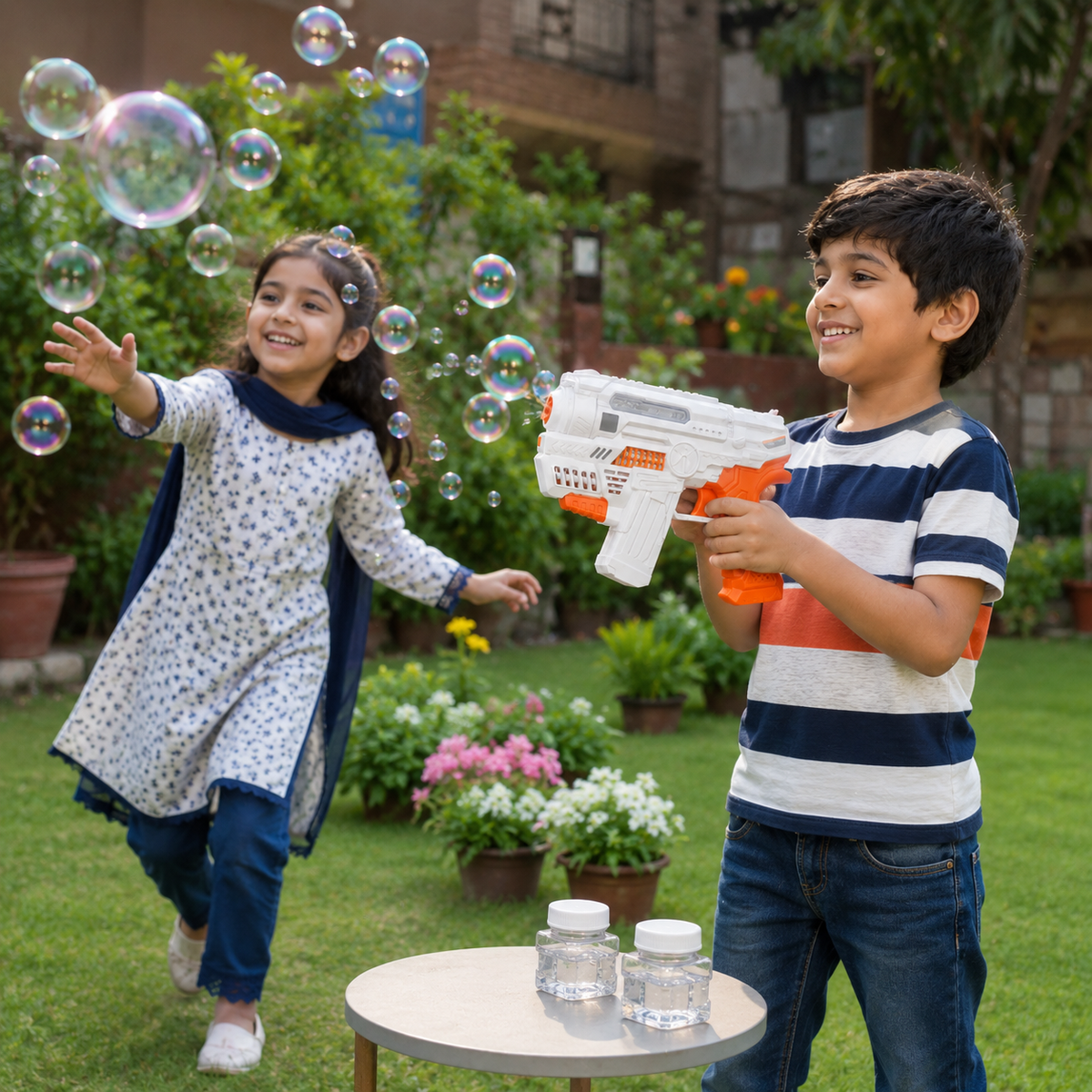 Bubble Gun with Sound & Light for Kids – 2 Bubble Jars