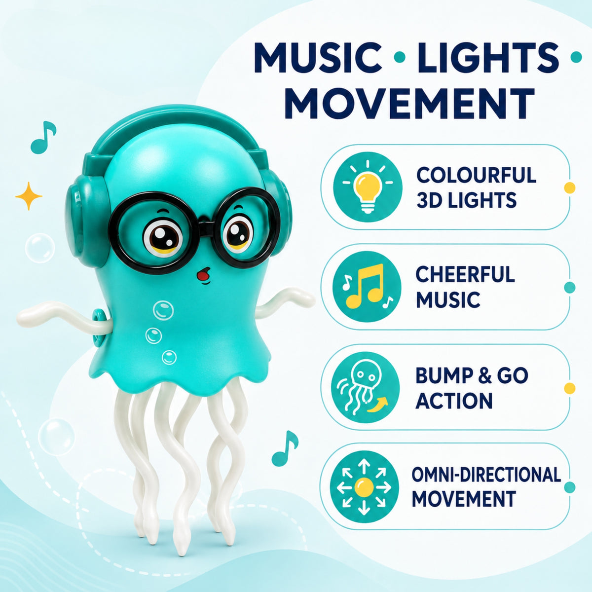 Dancing Jellyfish Musical Toy with 3D Lights & Bump & Go