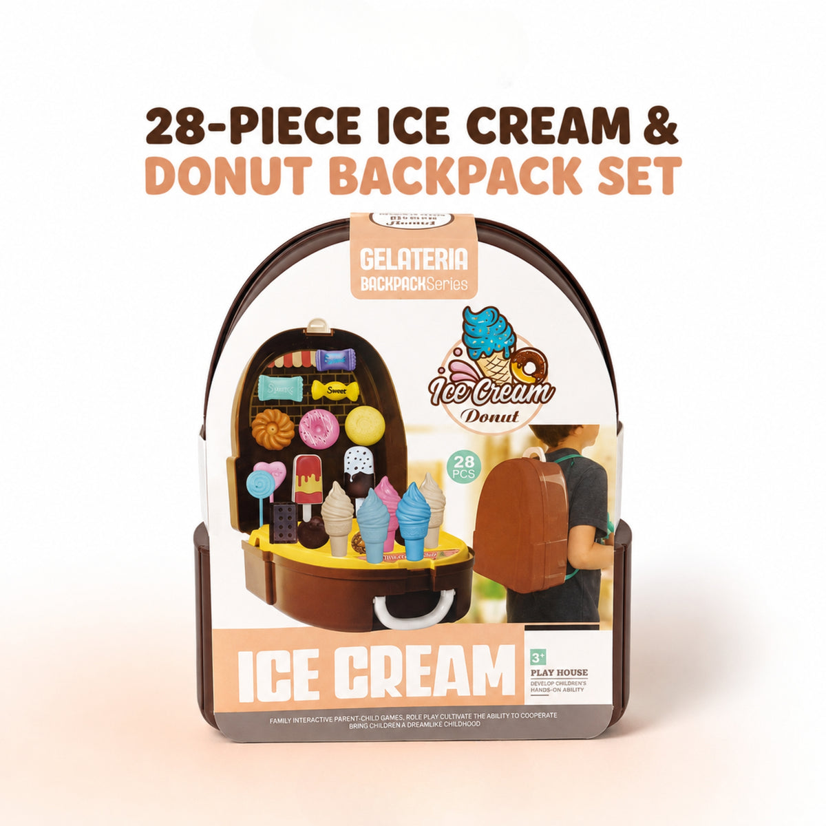 28-Piece Ice Cream & Donut Backpack Playset for Kids