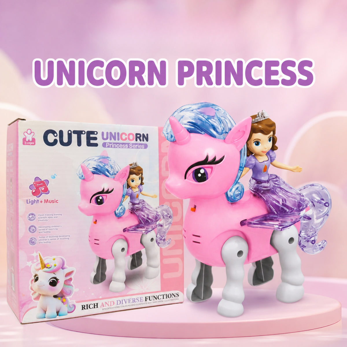Cute Unicorn Princess Toy with Lights & Music
