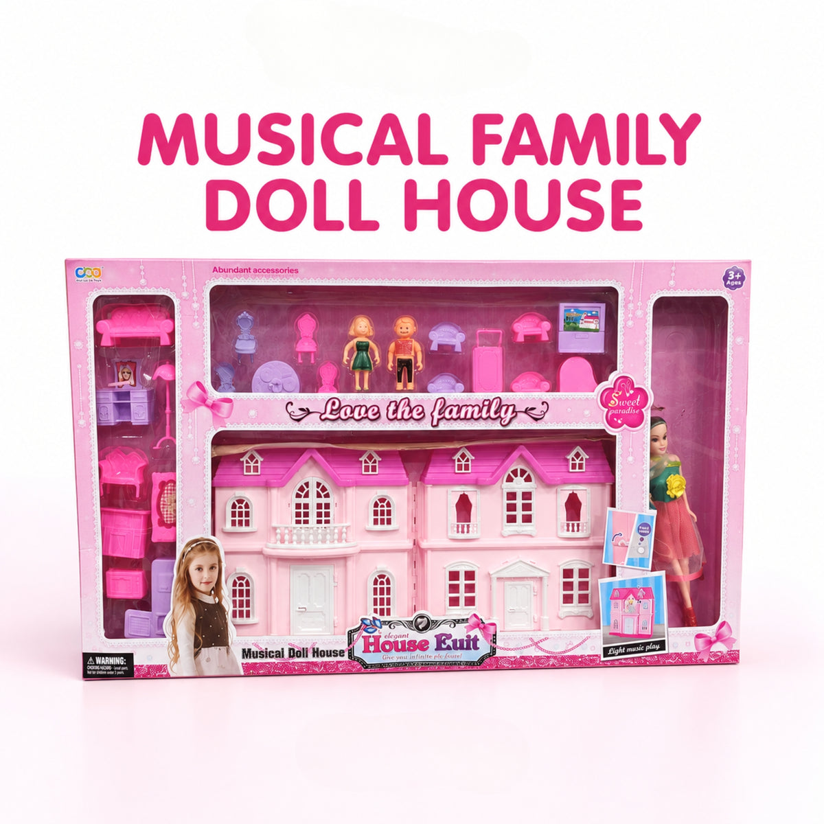 Musical Family Doll House Playset with Light & Sound, Dolls & Furniture