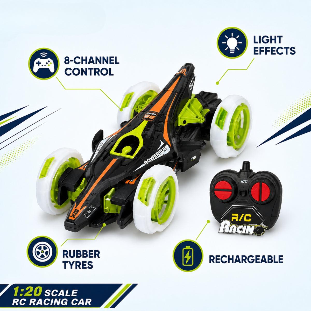 Rechargeable RC Racing Car for Kids – 1:20 Scale