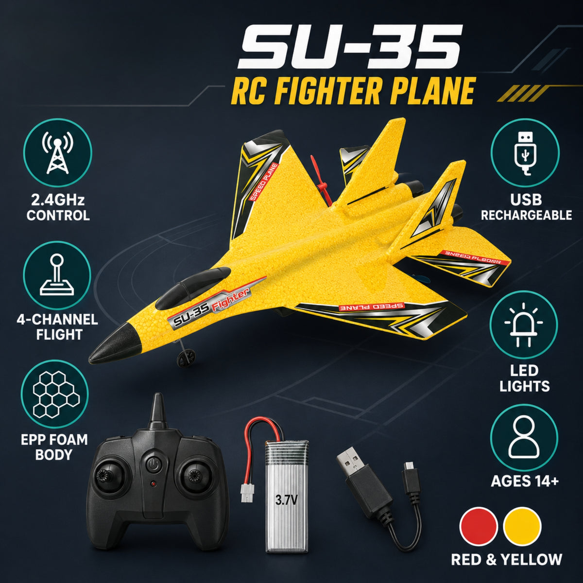 MamamyToy SU-35 4-Channel RC Fighter Plane – 2.4GHz