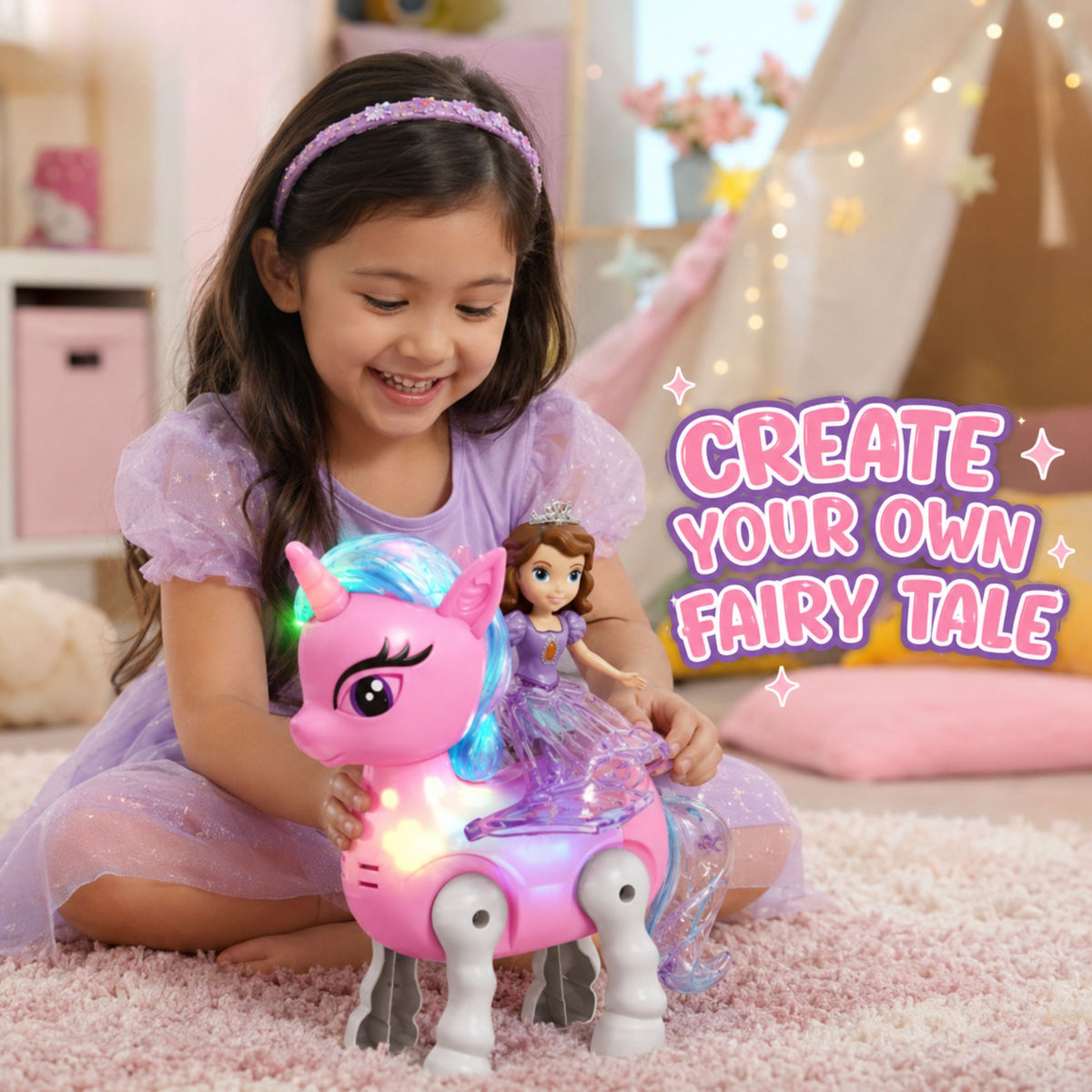 Cute Unicorn Princess Toy with Lights & Music