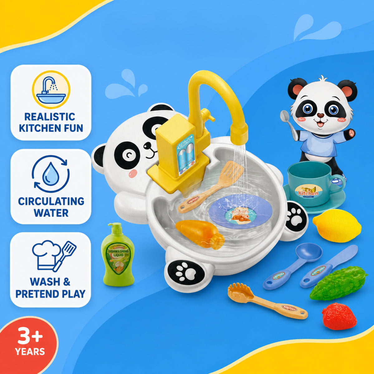 Panda Kitchen Sink Playset with Circulating Water