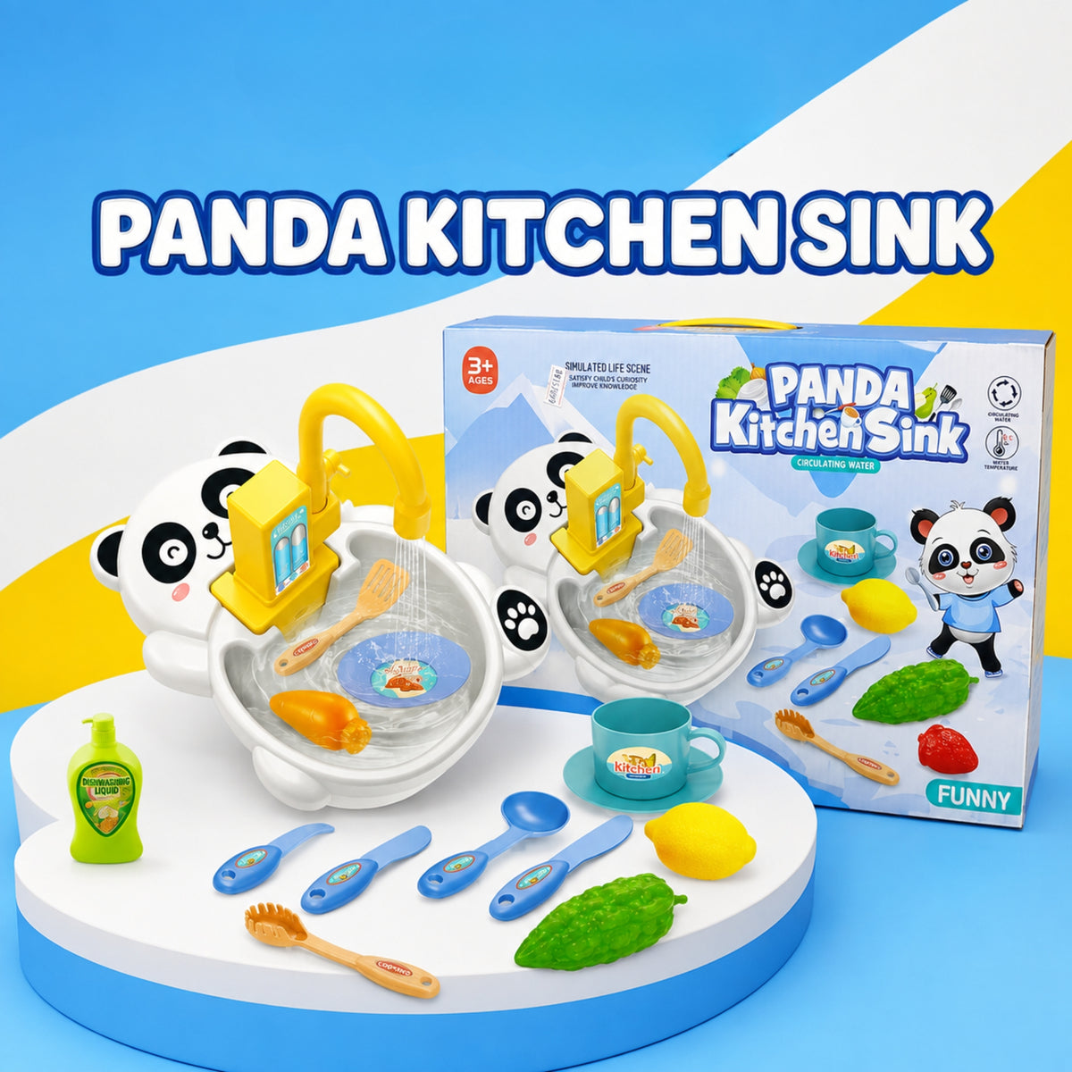 Panda Kitchen Sink Playset with Circulating Water