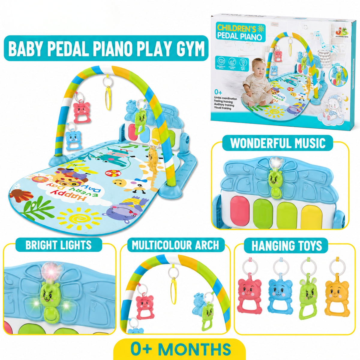 Baby Pedal Piano Play Gym with Music, Lights & Hanging Toys