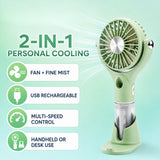 Rechargeable Handheld Mist Fan – 2-in-1 Portable Cooling