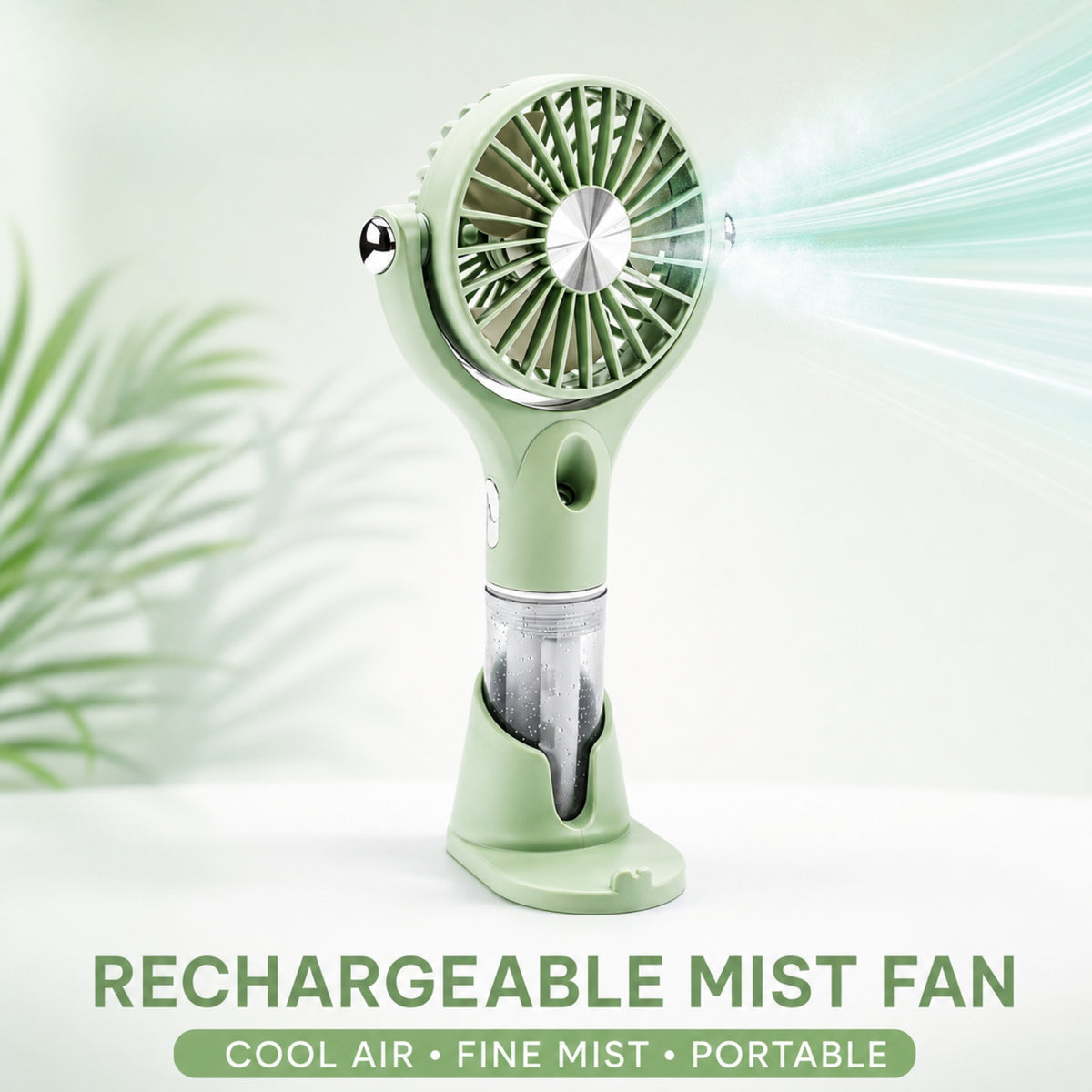 Rechargeable Handheld Mist Fan – 2-in-1 Portable Cooling
