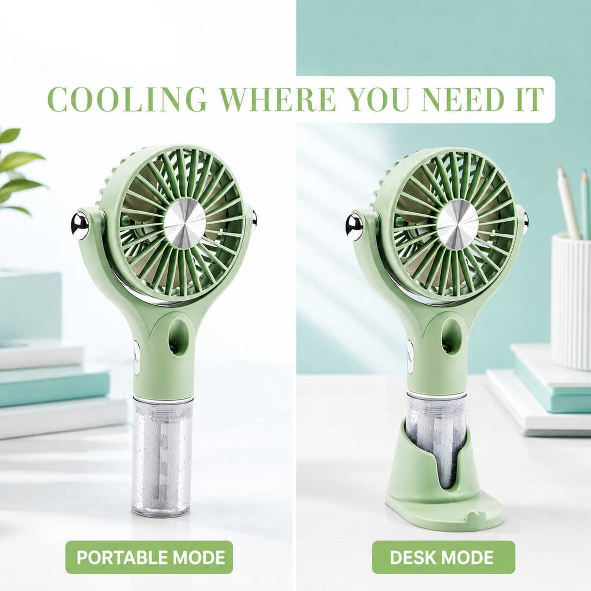 Rechargeable Handheld Mist Fan – 2-in-1 Portable Cooling