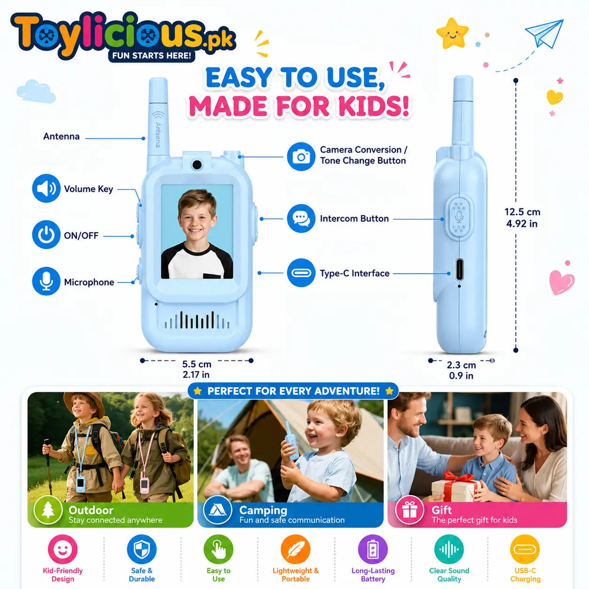 Rechargeable Kids Video Walkie-Talkie Set – 2 Pieces – product image 3 | MamamyToy Pakistan