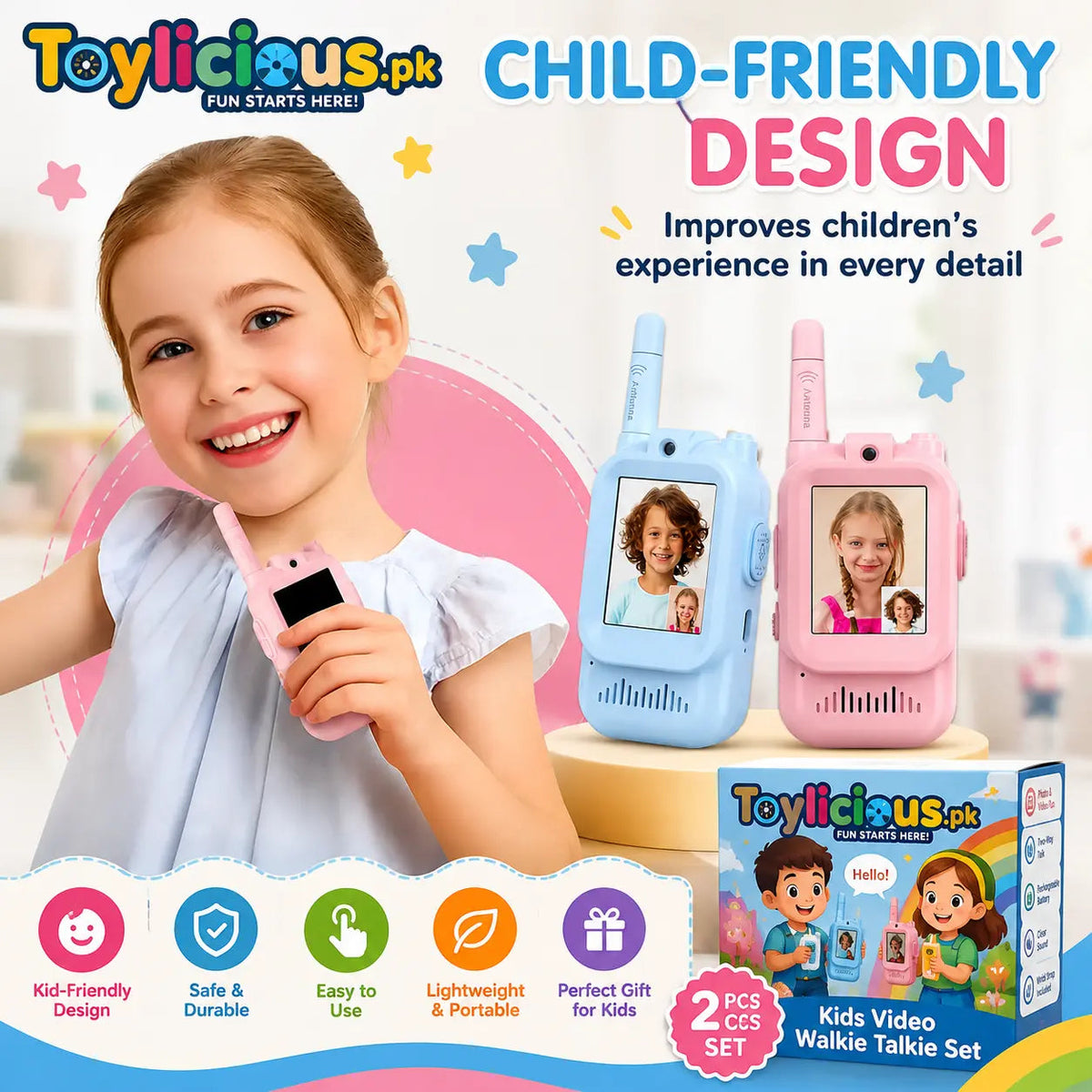 Rechargeable Kids Video Walkie-Talkie Set – 2 Pieces – product image 4 | MamamyToy Pakistan