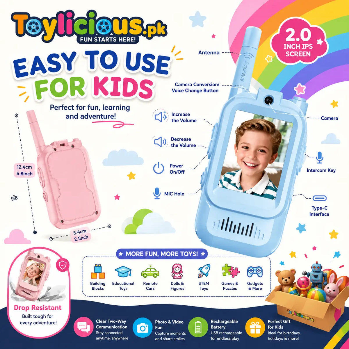 Rechargeable Kids Video Walkie-Talkie Set – 2 Pieces – product image 5 | MamamyToy Pakistan